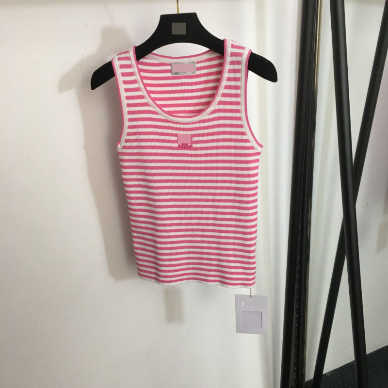 Ženski tank top od pletene tkanine s prugastim uzorkom, okrugli izrez, uski kroj, od viskoze