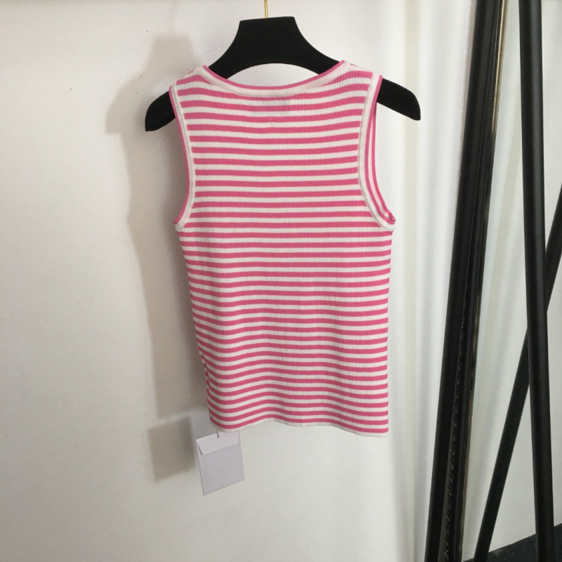 Ženski tank top od pletene tkanine s prugastim uzorkom, okrugli izrez, uski kroj, od viskoze
