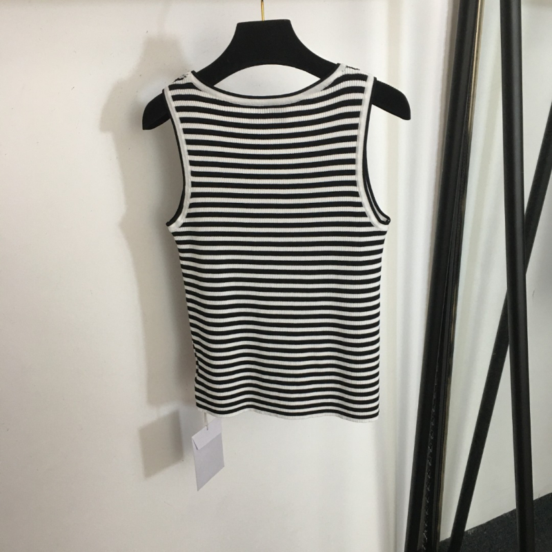 Ženski tank top od pletene tkanine s prugastim uzorkom, okrugli izrez, uski kroj, od viskoze