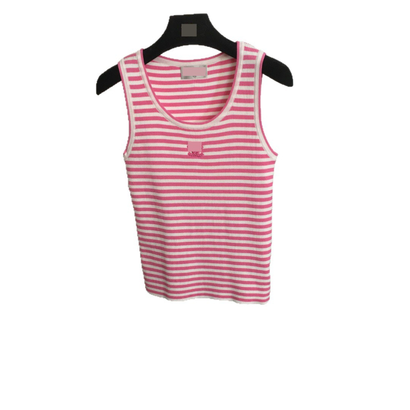 Ženski tank top od pletene tkanine s prugastim uzorkom, okrugli izrez, uski kroj, od viskoze