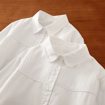 Medvilniniai marškiniai, vienos spalvos, apykaklė su reveriu, ilgos rankovės, sagų eilė, literatūrinis retro stilius, žiemos kolekcija 2025