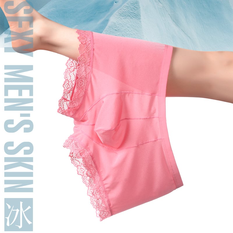 Muške boxerice od ice silk s čipkom, niski struk, veliki džep, brzo se suše, prozračne, glavna tkanina najlon