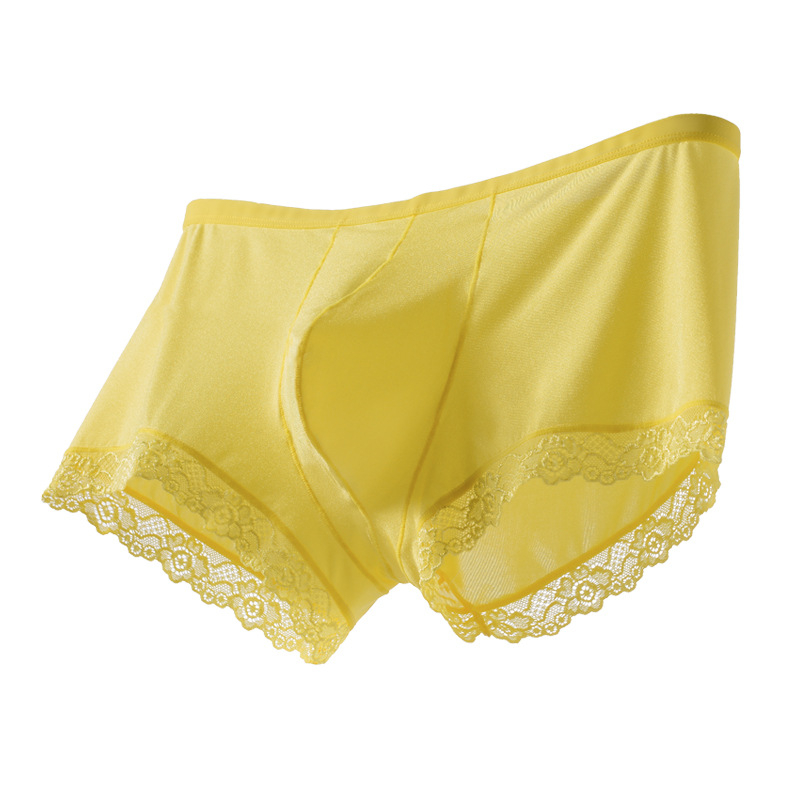 Muške boxerice od ice silk s čipkom, niski struk, veliki džep, brzo se suše, prozračne, glavna tkanina najlon