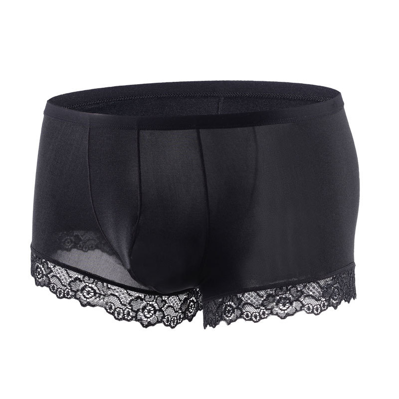 Muške boxerice od ice silk s čipkom, niski struk, veliki džep, brzo se suše, prozračne, glavna tkanina najlon