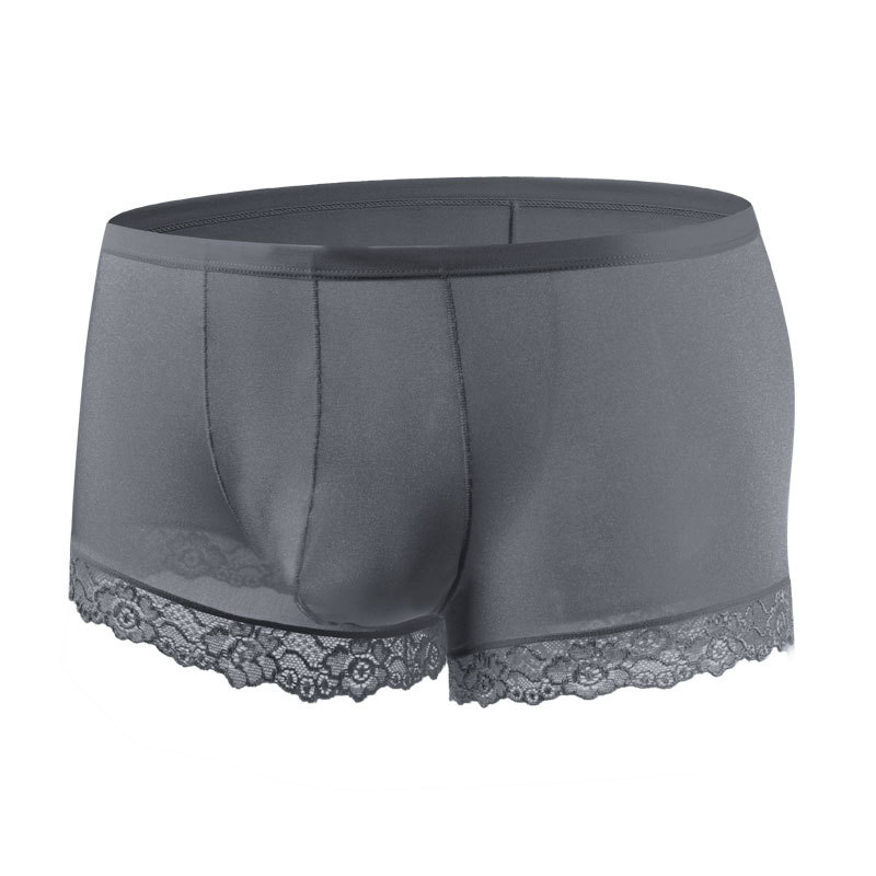 Muške boxerice od ice silk s čipkom, niski struk, veliki džep, brzo se suše, prozračne, glavna tkanina najlon