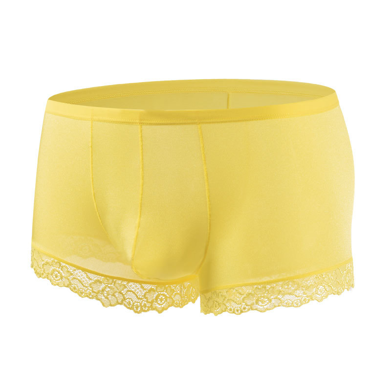 Muške boxerice od ice silk s čipkom, niski struk, veliki džep, brzo se suše, prozračne, glavna tkanina najlon