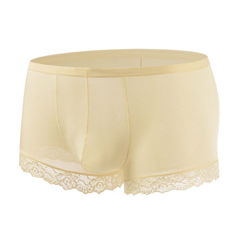 Muške boxerice od ice silk s čipkom, niski struk, veliki džep, brzo se suše, prozračne, glavna tkanina najlon