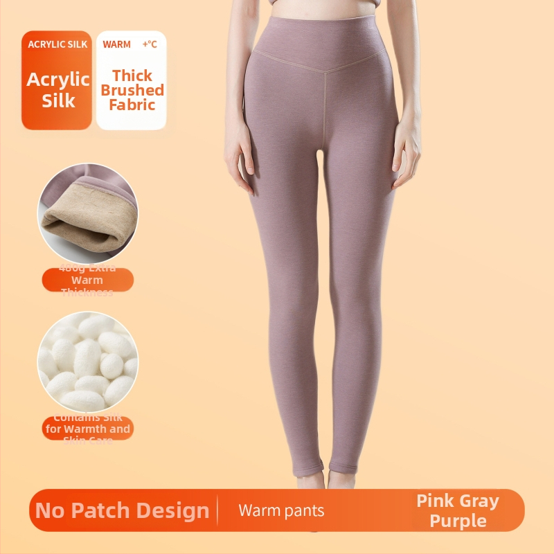 Moterų aukšto juosmens šiluminės kelnaitės su savireguliuojančiais pleistrais keliams ir pilvo apsaugai, be siūlių, iš akrilinių pluoštų