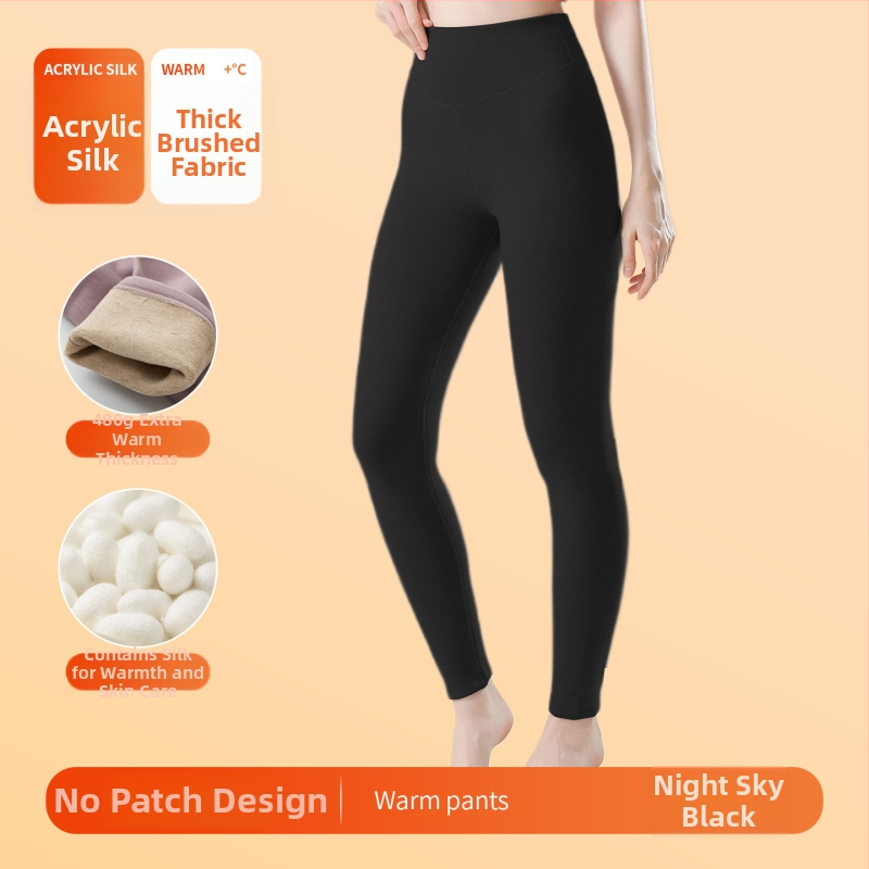 Moterų aukšto juosmens šiluminės kelnaitės su savireguliuojančiais pleistrais keliams ir pilvo apsaugai, be siūlių, iš akrilinių pluoštų