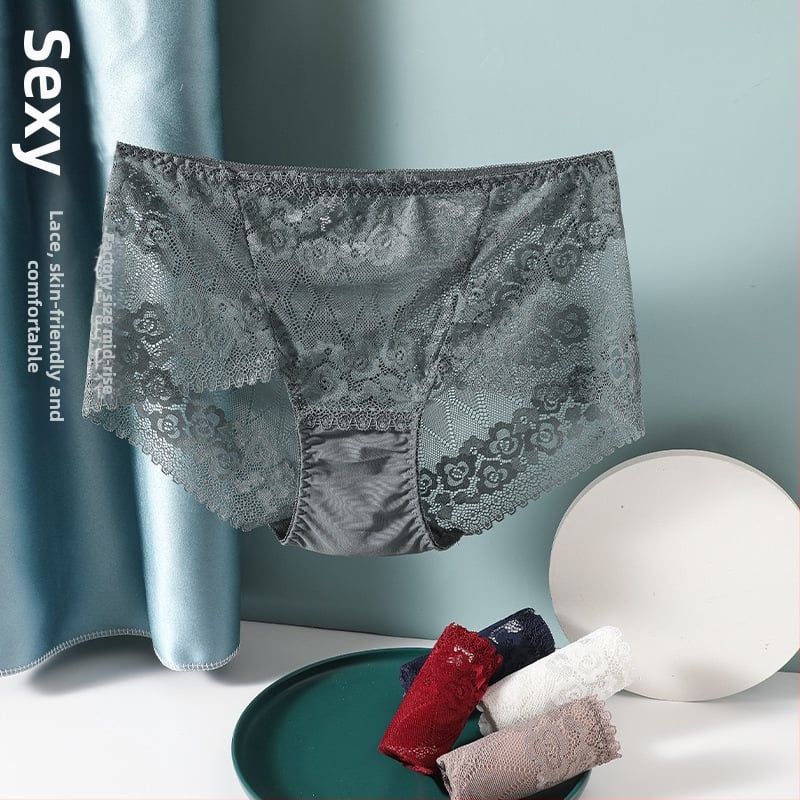 Plus dydžio aukštos liemens nėrinių kelnaitės su atvira gėlių raiška, kvėpuojančios, nailonas 90% su medvilnine įdaila 90%