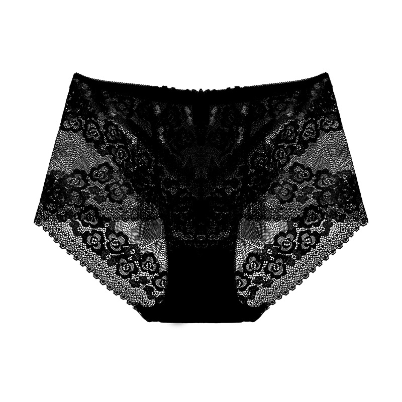 Plus dydžio aukštos liemens nėrinių kelnaitės su atvira gėlių raiška, kvėpuojančios, nailonas 90% su medvilnine įdaila 90%