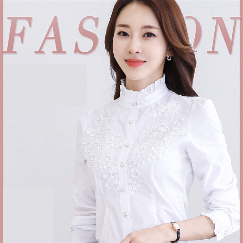 Moteriški medvilniniai marškiniai su stoviu kaklu, ilgomis rankovėmis, siauras kirpimas, pavasaris 2023