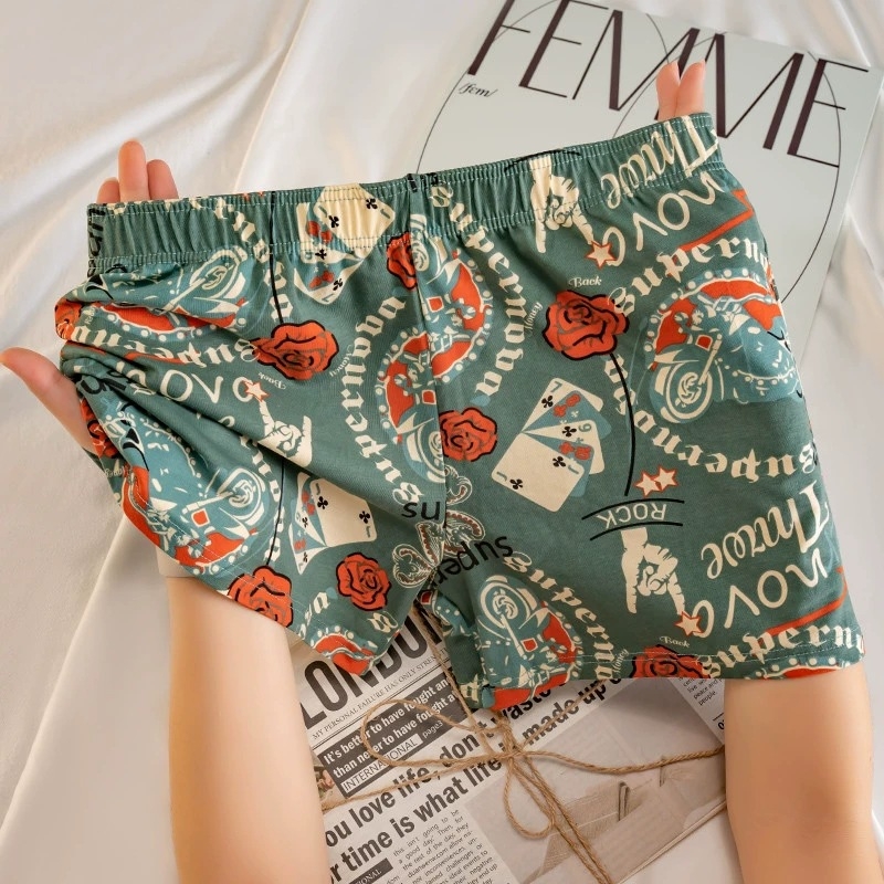 Aixin muške široke bokserice s cvjetnim uzorkom, lagano ljetno pidžamo Milk Silk materijal