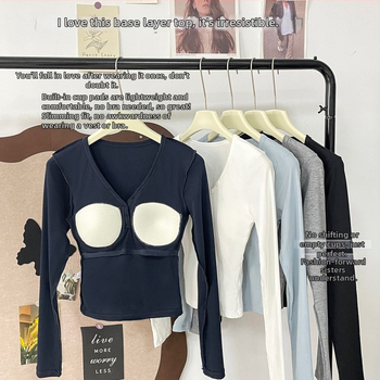 Női Henley nyakú termikus felső integrált melltartó‑támaszokkal, vastag viszkóz anyagból, hosszú ujjú, külső viseletre alkalmas