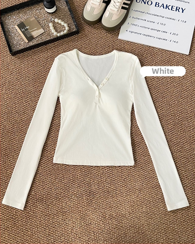 Női Henley nyakú termikus felső integrált melltartó‑támaszokkal, vastag viszkóz anyagból, hosszú ujjú, külső viseletre alkalmas