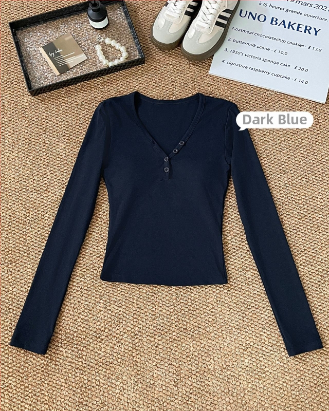 Női Henley nyakú termikus felső integrált melltartó‑támaszokkal, vastag viszkóz anyagból, hosszú ujjú, külső viseletre alkalmas