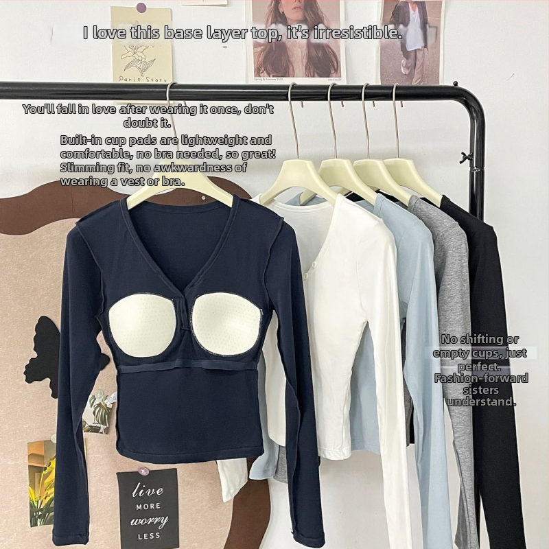 Női Henley nyakú termikus felső integrált melltartó‑támaszokkal, vastag viszkóz anyagból, hosszú ujjú, külső viseletre alkalmas