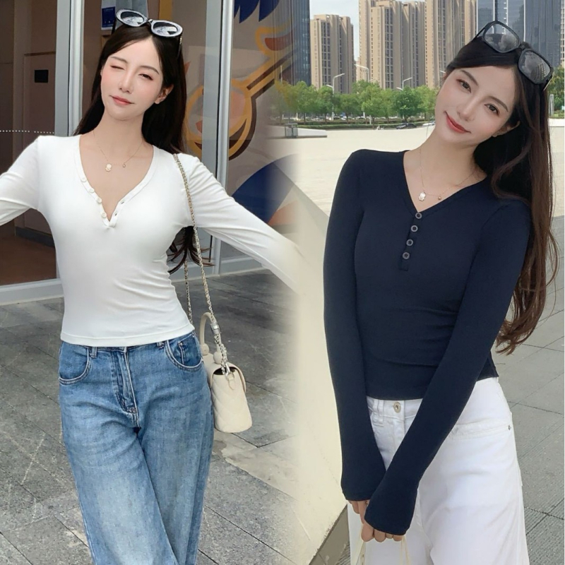 Női Henley nyakú termikus felső integrált melltartó‑támaszokkal, vastag viszkóz anyagból, hosszú ujjú, külső viseletre alkalmas