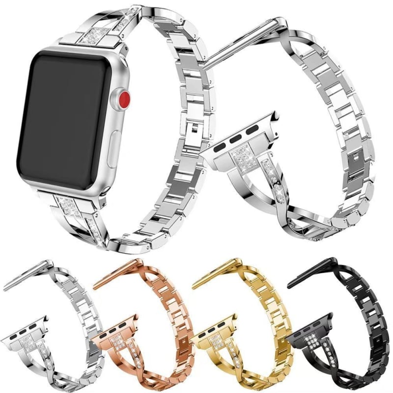 Metalni kaiš za Apple Watch s X-oblikom lanca, dijamantno ugraviran, kopča s klikom, moderan stil