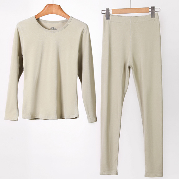 Unisex set osnovnog sloja od Tencel toplog pamuka i lyocella — lagani jesensko-zimski komplet, gornji dio s okruglim izrezom i hlače, dugi rukav, s baršunastom unutarnjom podstavom