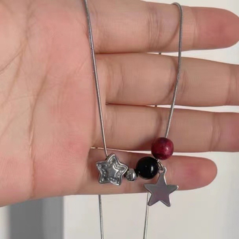 Kaklo papuošalas su žvaigždės dizainu, titano plienas, dėžutės grandinė, INs wind stilius, asmeninė tendencija