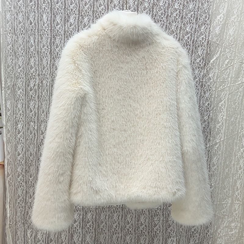 Ženska kožna jakna s lisicom krznom i integriranim umjetnim krznom, kratki kroj (Corduroy; glavni materijal: zec kožušina <30%; sekundarni materijal: Ostalo 50–70%)