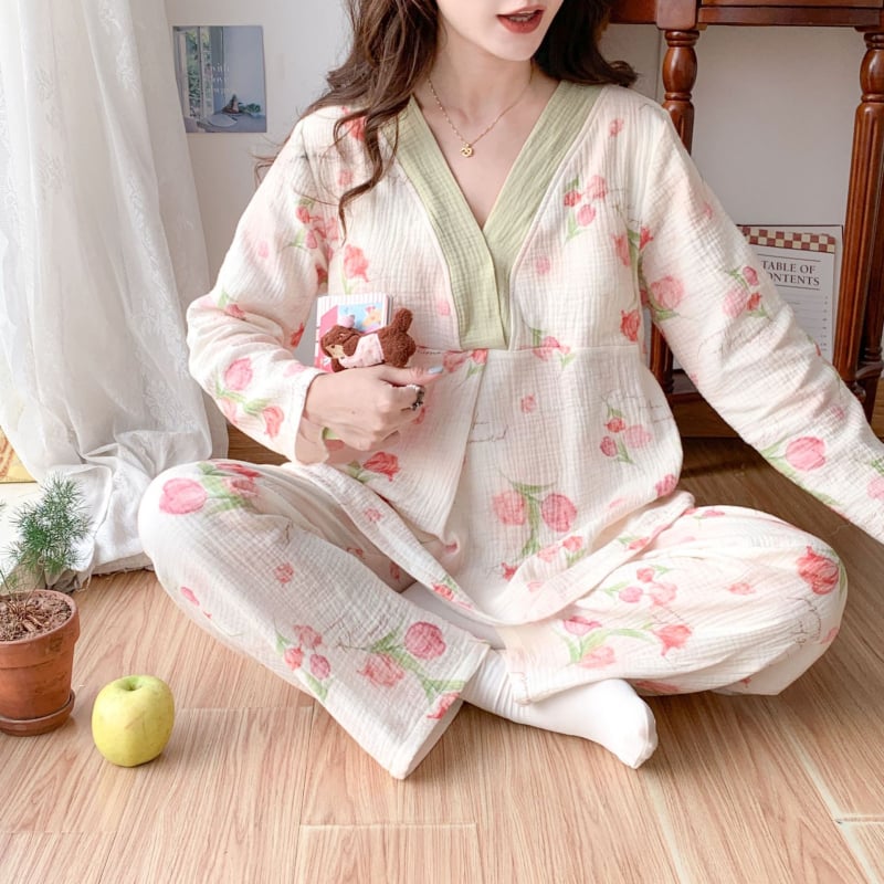 Σετ μητρότητας για θηλάσμό – 100% βαμβάκι, μακριά μανίκια, παντελόνες, καθημερινό στυλ, κατάλληλο για άνοιξη, καλοκαίρι και φθινόπωρο