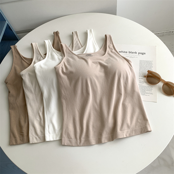 Rugalmas ujjatlan felső melltartó párnázással - kötött pamut, egyszínű, őszi 2024, felnőtt nőknek