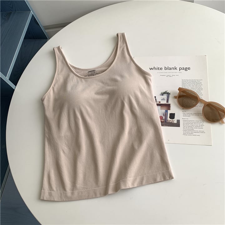 Rugalmas ujjatlan felső melltartó párnázással - kötött pamut, egyszínű, őszi 2024, felnőtt nőknek