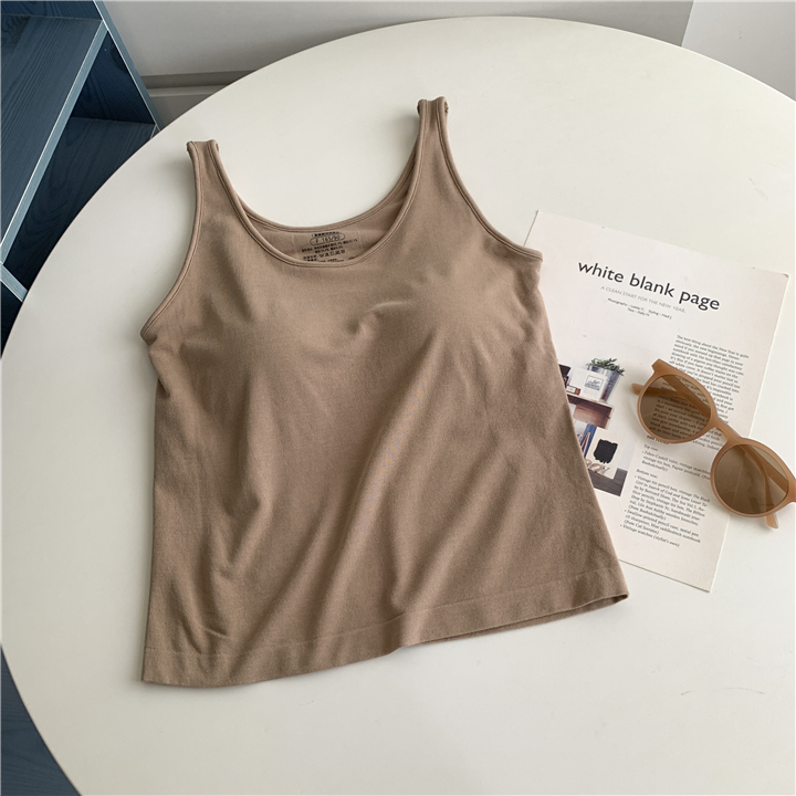 Rugalmas ujjatlan felső melltartó párnázással - kötött pamut, egyszínű, őszi 2024, felnőtt nőknek