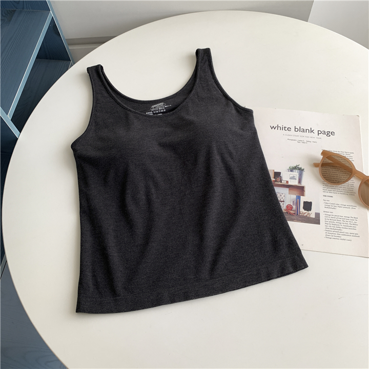 Rugalmas ujjatlan felső melltartó párnázással - kötött pamut, egyszínű, őszi 2024, felnőtt nőknek