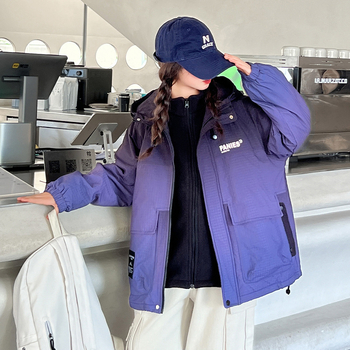 Mergaitėms 3-in-1 striukė rudens–žiemos 2024, raidžių raštas, poliesterio pamušalas, ilgos rankovės, vidutinio ilgio