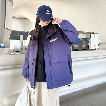 Mergaitėms 3-in-1 striukė rudens–žiemos 2024, raidžių raštas, poliesterio pamušalas, ilgos rankovės, vidutinio ilgio