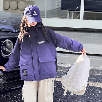 Mergaitėms 3-in-1 striukė rudens–žiemos 2024, raidžių raštas, poliesterio pamušalas, ilgos rankovės, vidutinio ilgio