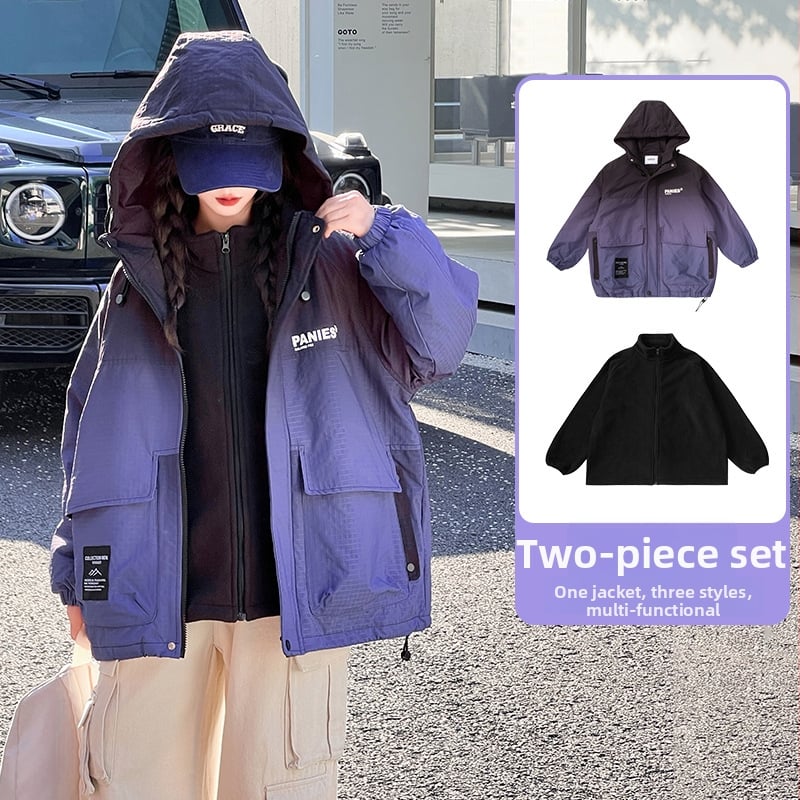 Mergaitėms 3-in-1 striukė rudens–žiemos 2024, raidžių raštas, poliesterio pamušalas, ilgos rankovės, vidutinio ilgio