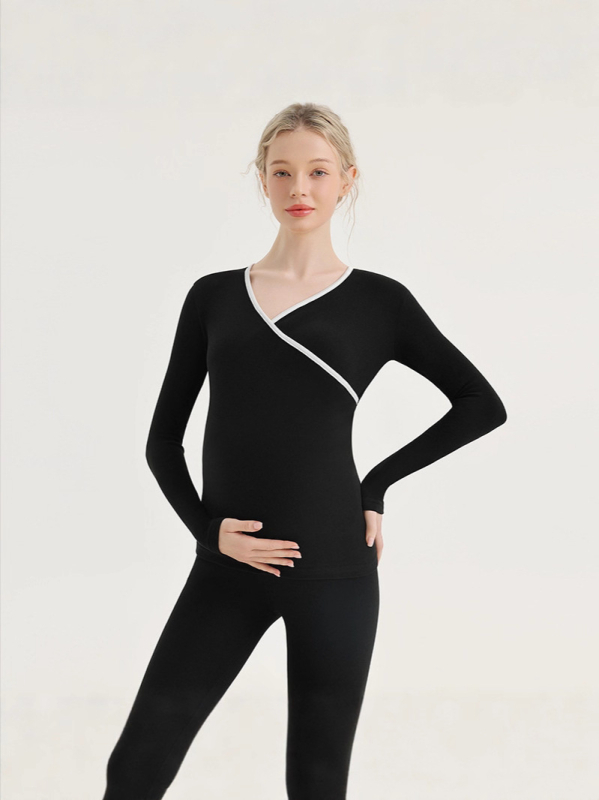 Σετ θερμικού ενδύματος μητρότητας για μετά τον τοκετό – πιτζάμες θηλάσματος, φθινοπωρινά/χειμωνιάτικα tops και παντελόνια, πολυεστέρα‑σπάντεξ ανάμιξη (90–95% πολυεστέρας, έως 30% σπάντεξ)