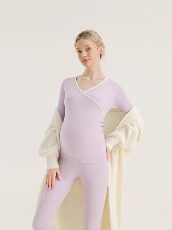 Σετ θερμικού ενδύματος μητρότητας για μετά τον τοκετό – πιτζάμες θηλάσματος, φθινοπωρινά/χειμωνιάτικα tops και παντελόνια, πολυεστέρα‑σπάντεξ ανάμιξη (90–95% πολυεστέρας, έως 30% σπάντεξ)