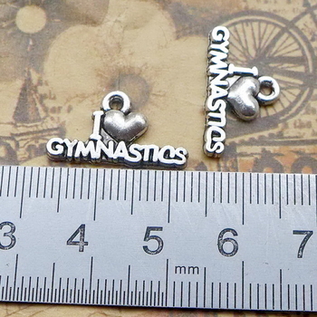 Pakabukas iš lydinio, su dizainu I Love Gymnastics Plate, elektro platinavimo danga, 200 vnt