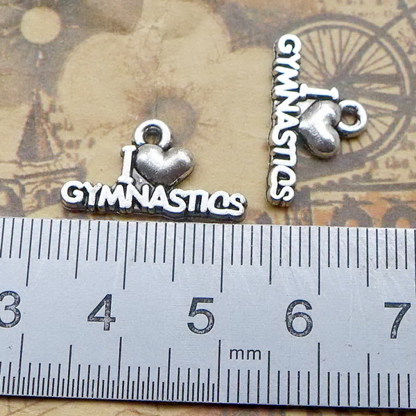 Pakabukas iš lydinio, su dizainu I Love Gymnastics Plate, elektro platinavimo danga, 200 vnt