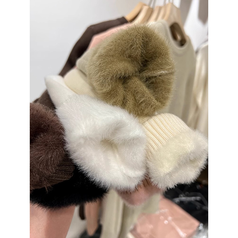 Ženski pleteni džemper od poliestera s flisom, debeo i topao, pulover s okruglim izrezom, dugi rukavi, duljina 50-65 cm