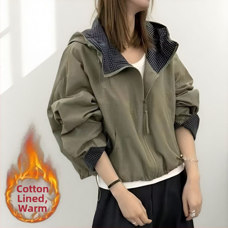 Jakna s kapuljom u korejskom stilu, Corduroy s krznom od zečeva (95%+), otporna na vjetar, proljeće 2023