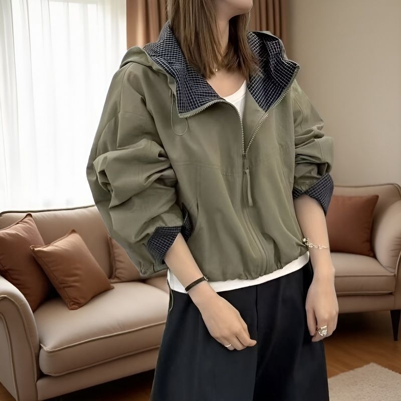 Jakna s kapuljom u korejskom stilu, Corduroy s krznom od zečeva (95%+), otporna na vjetar, proljeće 2023