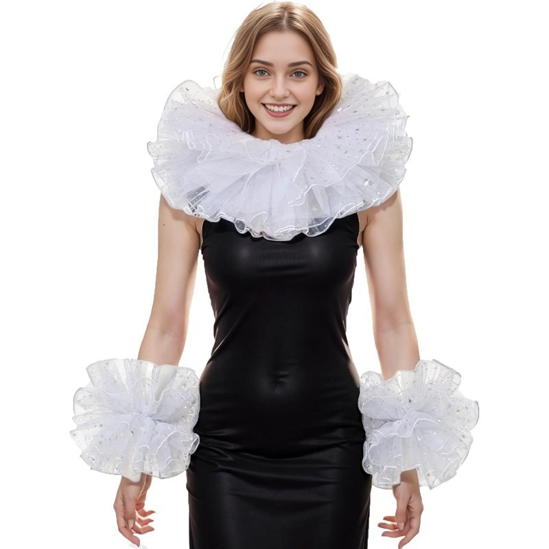 Dvodijelni cosplay set: ovratnik od mrežaste tkanine sa zvjezdicama i rukavima, euro-američki stil, za odrasle, izlazi jesenas 2024.