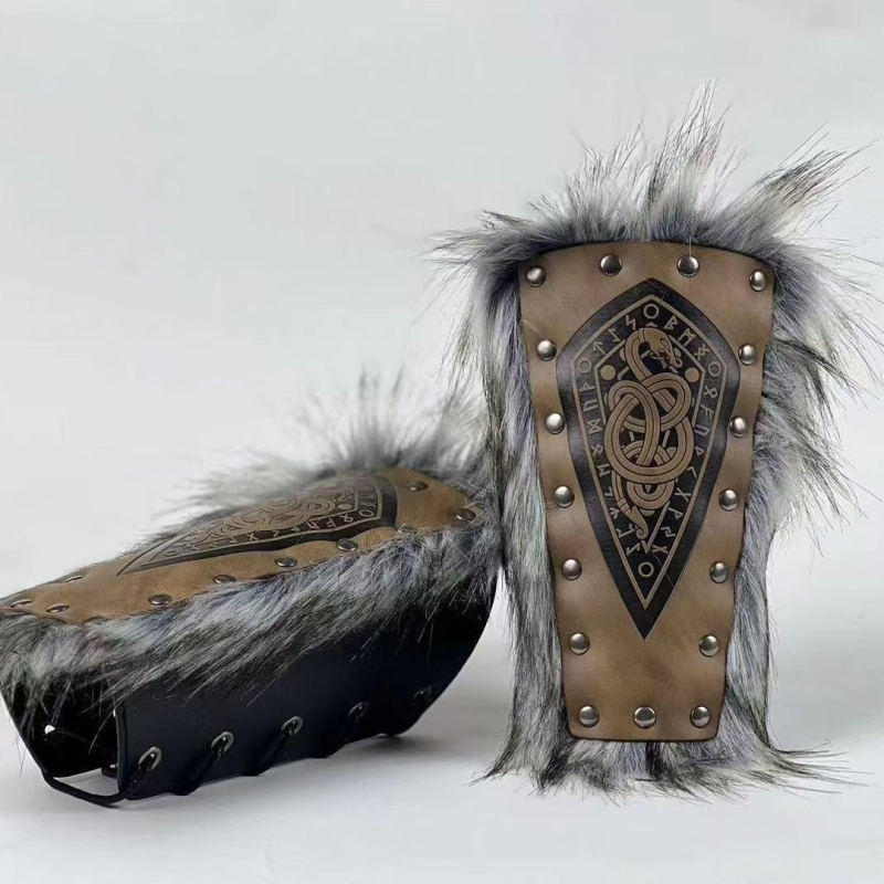 Ρυθμιζόμενα προστατευτικά καρπού για ιπποτικό κοστούμι – PU δέρμα με τεχνητή γούνα, Μεσαιωνικό ευρωπαϊκό cosplay, 150 g