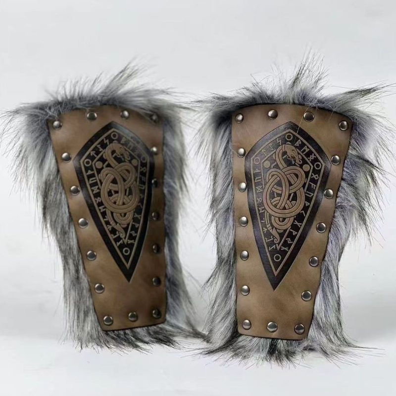 Ρυθμιζόμενα προστατευτικά καρπού για ιπποτικό κοστούμι – PU δέρμα με τεχνητή γούνα, Μεσαιωνικό ευρωπαϊκό cosplay, 150 g