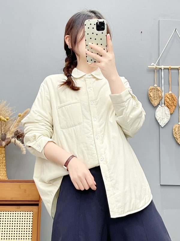 Pildyta medvilninė marškiniai, apvali kaklo iškirptė, ilgos rankovės, vidutinio ilgio