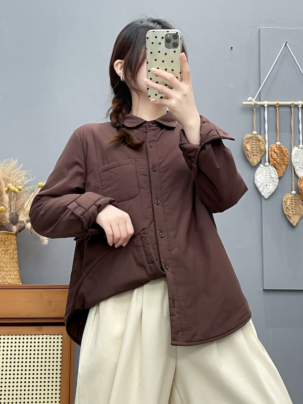 Pildyta medvilninė marškiniai, apvali kaklo iškirptė, ilgos rankovės, vidutinio ilgio