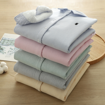 Marškiniai su dryžuotu raštu, Oxford audinys, literatūrinis retro stilius, siuvinėjimas, polo apykaklė