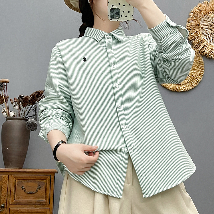 Marškiniai su dryžuotu raštu, Oxford audinys, literatūrinis retro stilius, siuvinėjimas, polo apykaklė