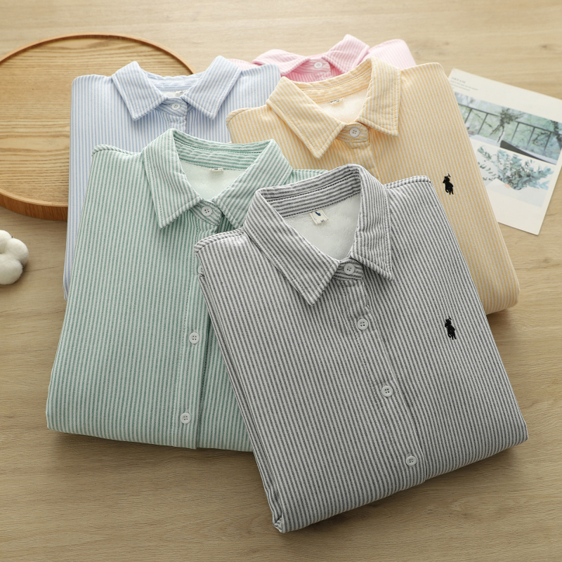 Marškiniai su dryžuotu raštu, Oxford audinys, literatūrinis retro stilius, siuvinėjimas, polo apykaklė